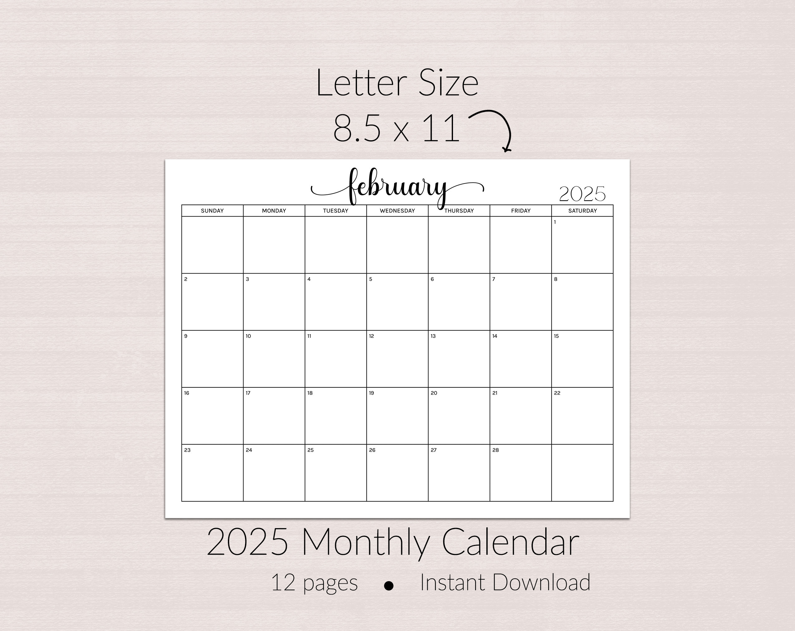 2025 Monthly Printable Planner Landscape, Monthly Planning, Organization Help, Calendar