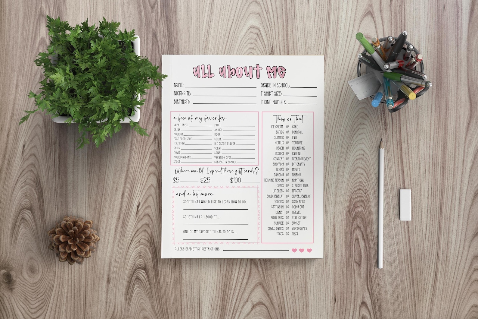All About Me Questionnaire: Girls Camp Printable (PDF) - Etsy