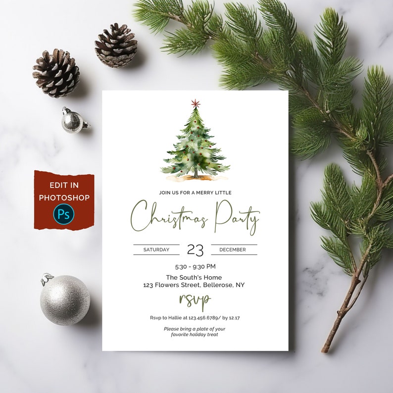 Editable Christmas Dinner Party Invitation, Holiday Invitation, Company