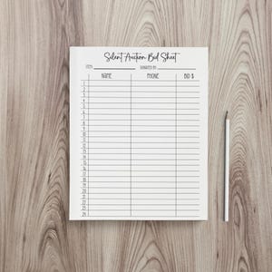 Silent Auction Bid Sheet Printable: Fundraiser Sign up Form (PDF) - Etsy