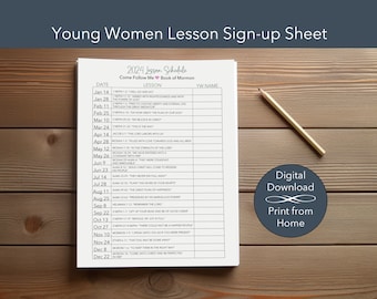 Young Women 2024 Come Follow Me Lesson Schedule Sign-Up, LDS Young Women, Young Women Presidency Planners, 2024 LDS Young Women Planner