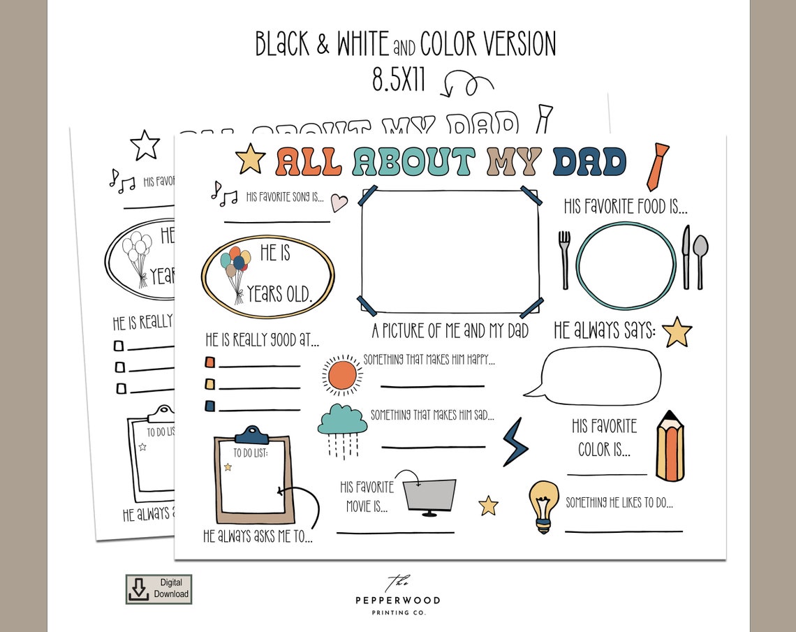 All About My Dad Father's Day Printable, Birthday Gift for Dad From ...