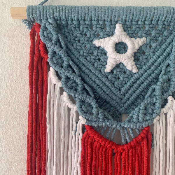 Puerto Rico Flag | Boho Macrame Wall Hanging | Large Macrame Wall Hanging Art | Home Gift