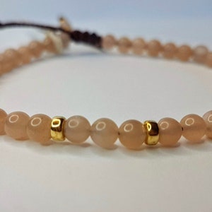 Handmade 4mm Dainty Crystal Stone, Sun Stone, Adjustable Bracelet - Energy Healing