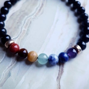 Handmade Dainty Crystal Stone 4mm, Obsidian Adjustable Bracelet, 7 Chakras stones - Energy Healing