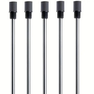 May include: Five black and silver metal test tubes with black caps.