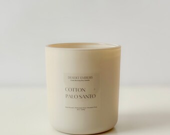 Fleur de coton + Palo Santo - Bougie de soja parfumée faite main, jet au parfum fort, épuré, boisé, encens, cadeau pour ami maman papa collègue