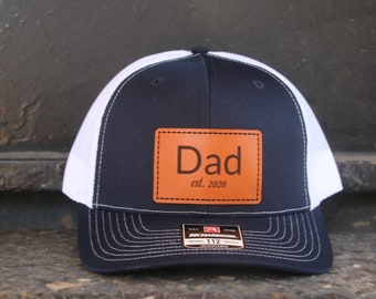 Personalized Father hat | leather patch hat for dad | gifts for dad | Trucker hats | custom hat | Leather patch hats | new dad gifts