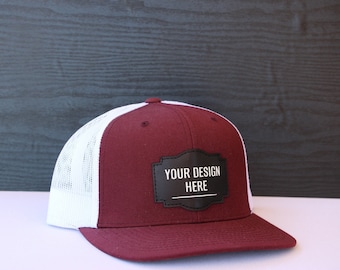 Custom Leather Patch Trucker Hat | Business Logo Engraved Baseball Cap