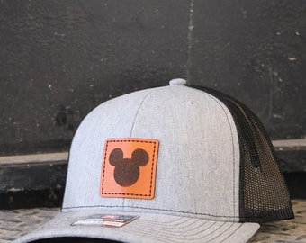 Mickey Mouse Leather Patch Hat | mouse ears | Disney hats for dad | vacation hats | Leather patch Hats | mickey ears for boys