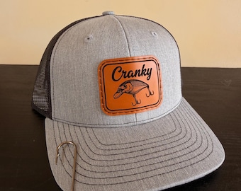 Youth Leather Patch Fishing Hat | Fish Hook Bill Hat | Custom Fisherman Trucker Hat | Fishing Gift for Men | Outdoorsman Hat | Angler Gift
