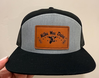 Custom Leather Patch 7 Panel Hat | Business Branding Merch