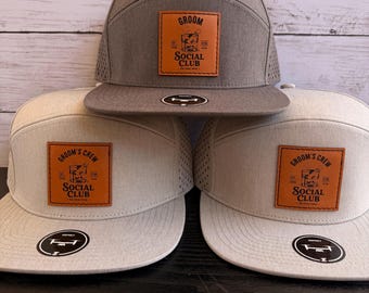 Groom's Crew Leather Patch Hats | Wedding Party, Groomsman Gifts, Moisture-Wicking Snapback