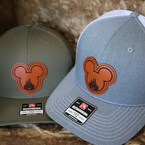 2 PACK Mickey Mouse Leather Patch Hat | Disney Trucker Hat | Dad Disney Hat | Mickey ears hat