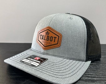 Custom Trucker Leather Patch Hat | Laser Engraved for Company | Personalized Logo or Text |Richardson Hats | Business Merch | Business hats