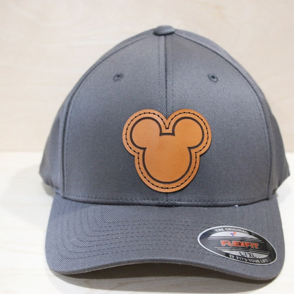 Mickey Mouse Leather Patch Flex Fit Style | Mickey Mouse hats | Disneyland Hats | Mouse ears | Mickey Ears | Leather patch hats
