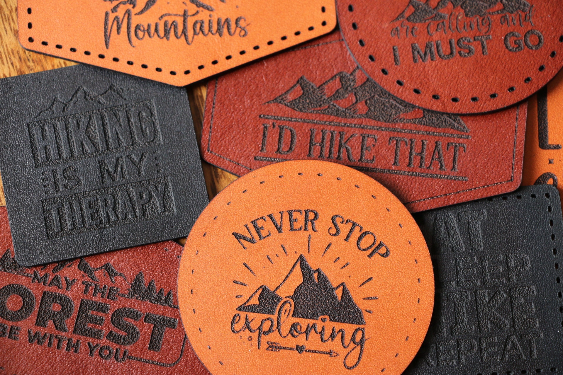 Hiking Patches | Leather Patches | Backpack Patches | Leather Patch Hats | Outdoor Leather Patches | Laser Engraved Patches | Leather