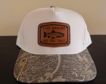 Leather Patch Fishing Hat | Fish Hook Bill Hat | Custom Fisherman Trucker Hat | Fishing Gift for Men | Outdoorsman Hat | Angler Gift
