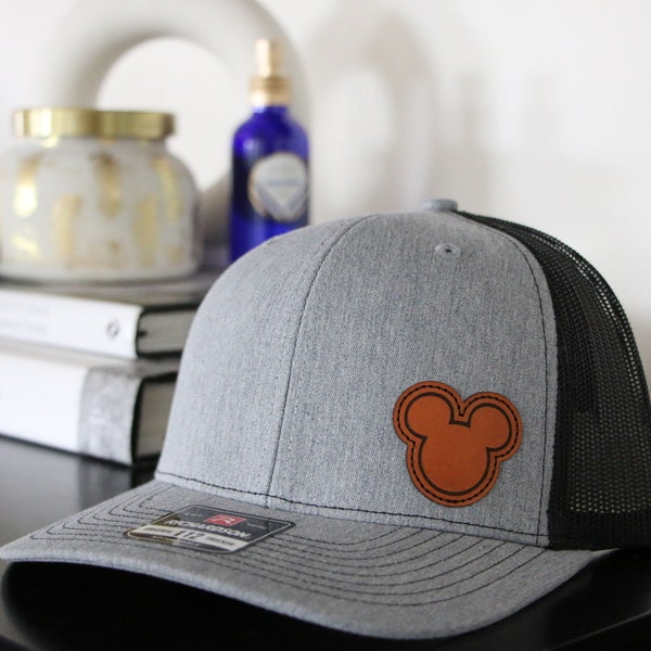 Disney Mickey Leather Patch Hat | Leather Patch hats | Mickey ears | Disneyland Hats | Disney hats for Guy | Disney Trucker hats |