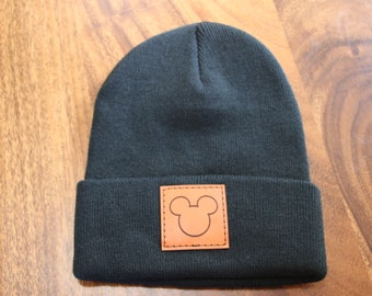 Mickey Mouse leather patch Beanie | leather patches | Mickey Mouse gifts | Mickey ears | Disney Beanies | leather patch beanies