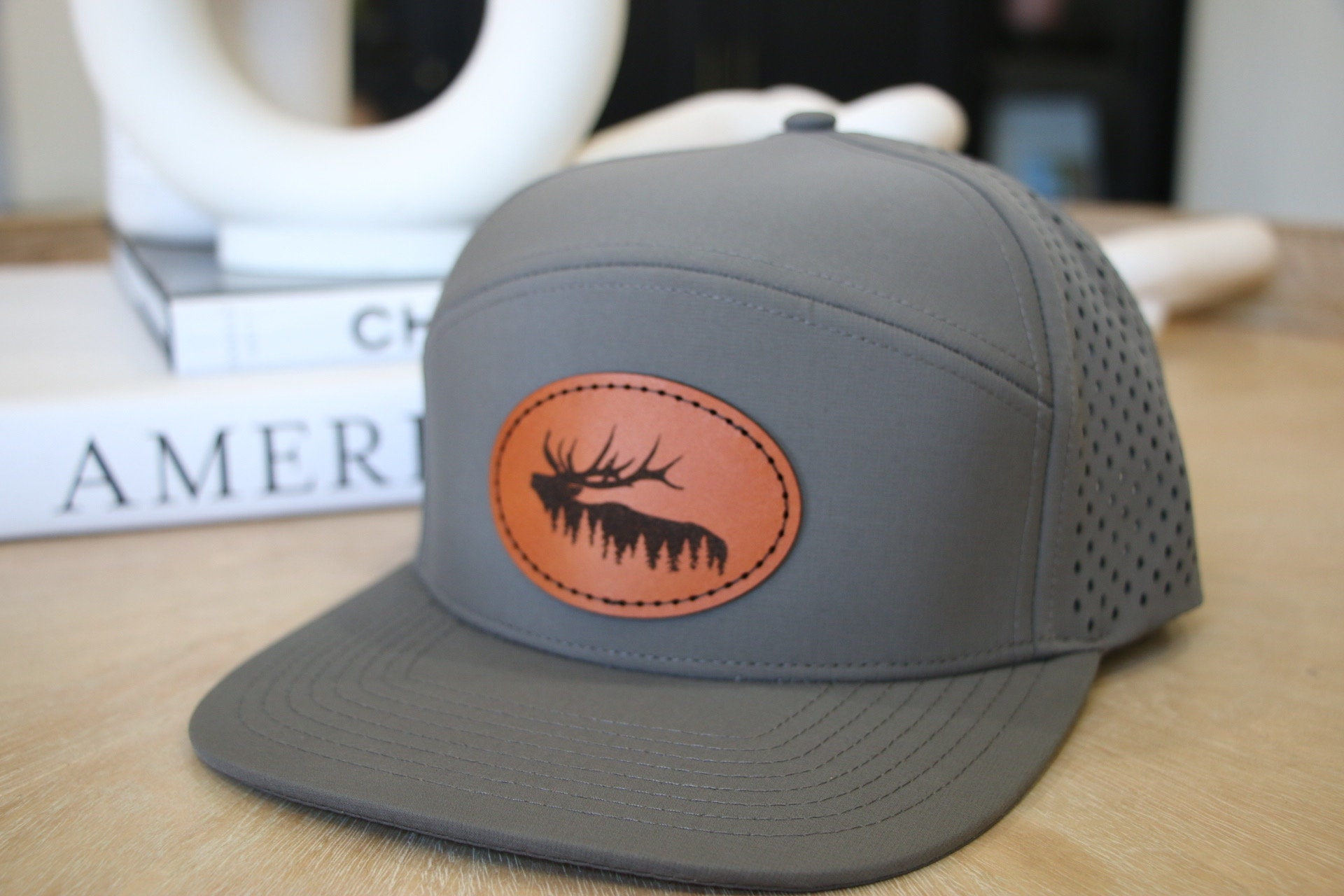 Hand Sewn Black Elk Shed Leather Patch Hat - Richardson 112 | Hells Canyon Designs Black/White