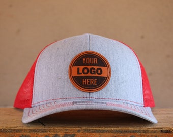 Custom Trucker Leather Patch Hat | Laser Engraved for Company | Personalized Logo or Text |Richardson Hats | Business Merch | Business hats