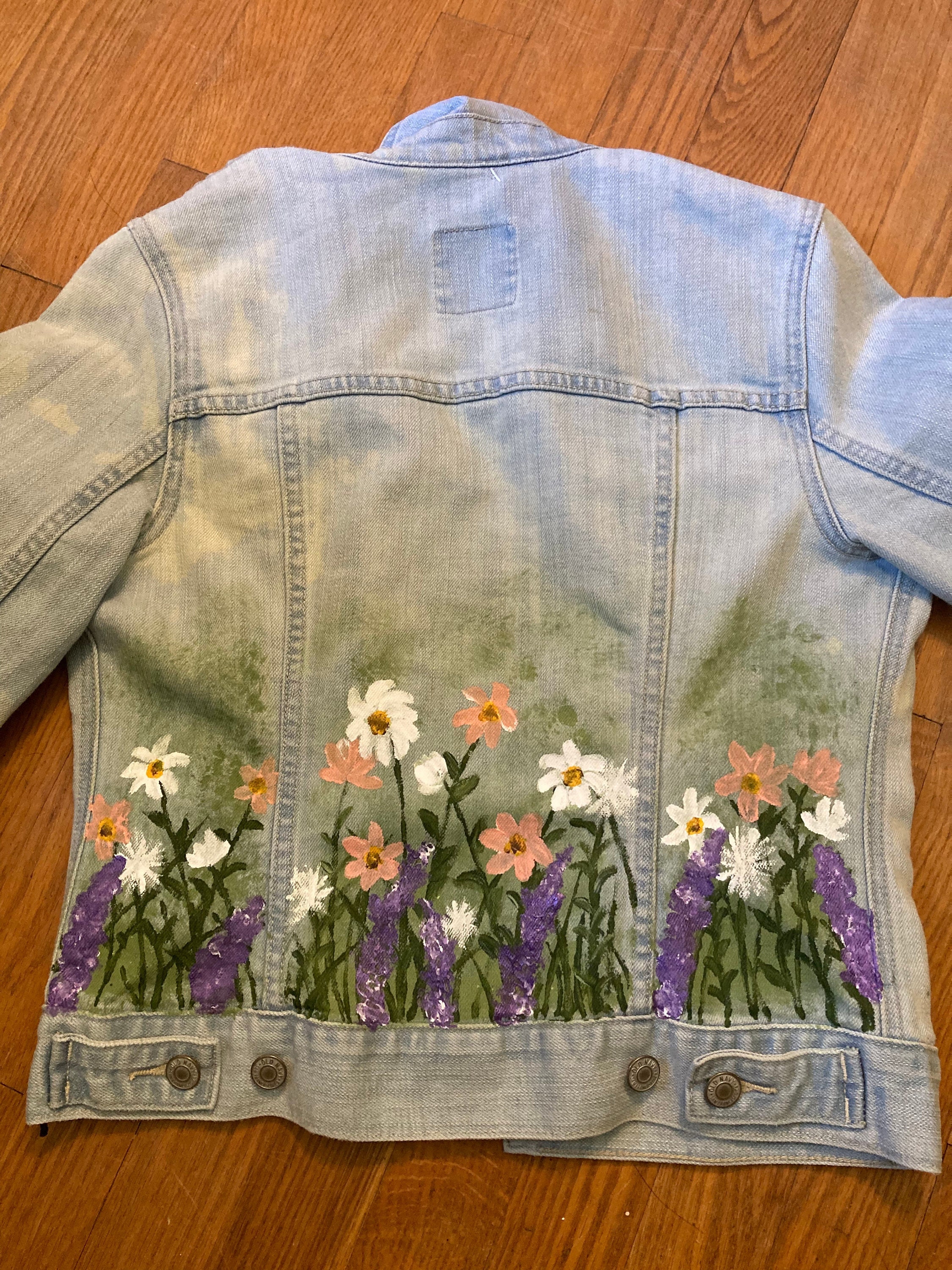Hand Painted Denim Jacket Wildflower Design - Etsy