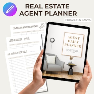 Real Estate Agent Planner | Canva Editable Daily Schedule, Lead Tracker, Commission Log | Digital Download For Realtors