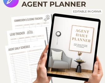 Real Estate Agent Planner | Canva Editable Daily Schedule, Lead Tracker, Commission Log | Digital Download For Realtors