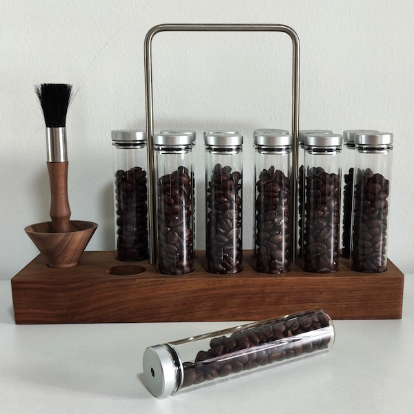 Walnut Caddy 20g Coffee Beans Storage / Tube/ Cellar / Vial / Vault Single Dosing Funnel