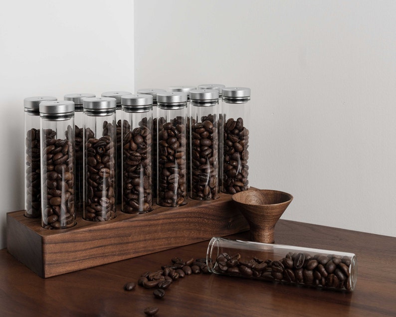 Walnut Caddy 20g Coffee Beans Storage / Tube/ Cellar / Vial / Vault Single Dosing image 1
