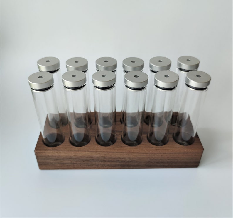 Walnut Caddy 20g Coffee Beans Storage / Tube/ Cellar / Vial / Vault Single Dosing Silver one way valve