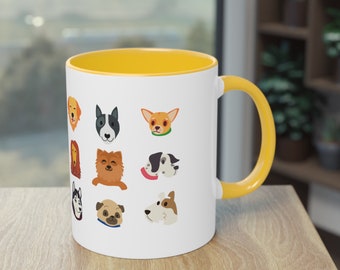 Entzückende 0,33 l (11oz)  Keramiktasse mit zweifarbigem Hunde-Design, tolle Geschenkidee, personalisierbar, Kaffee- Teetasse