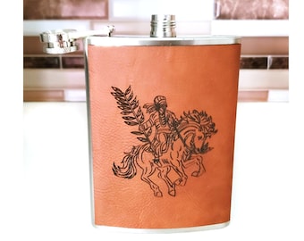 Florida Seminoles Football Mascot Leather Stainless Beverage Flask, Tailgate Party Bar Accessory, Bridegroom Wedding Guy Grad Gift