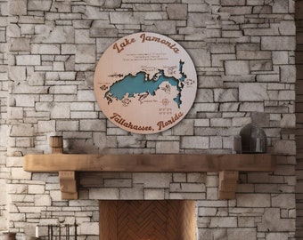 Detailed Fish Info Custom 3D Lake Map Round Wood Sign Wall Decor, Lake House, Housewarming, Christmas Gift for Him Her, Realtor Closing Gift