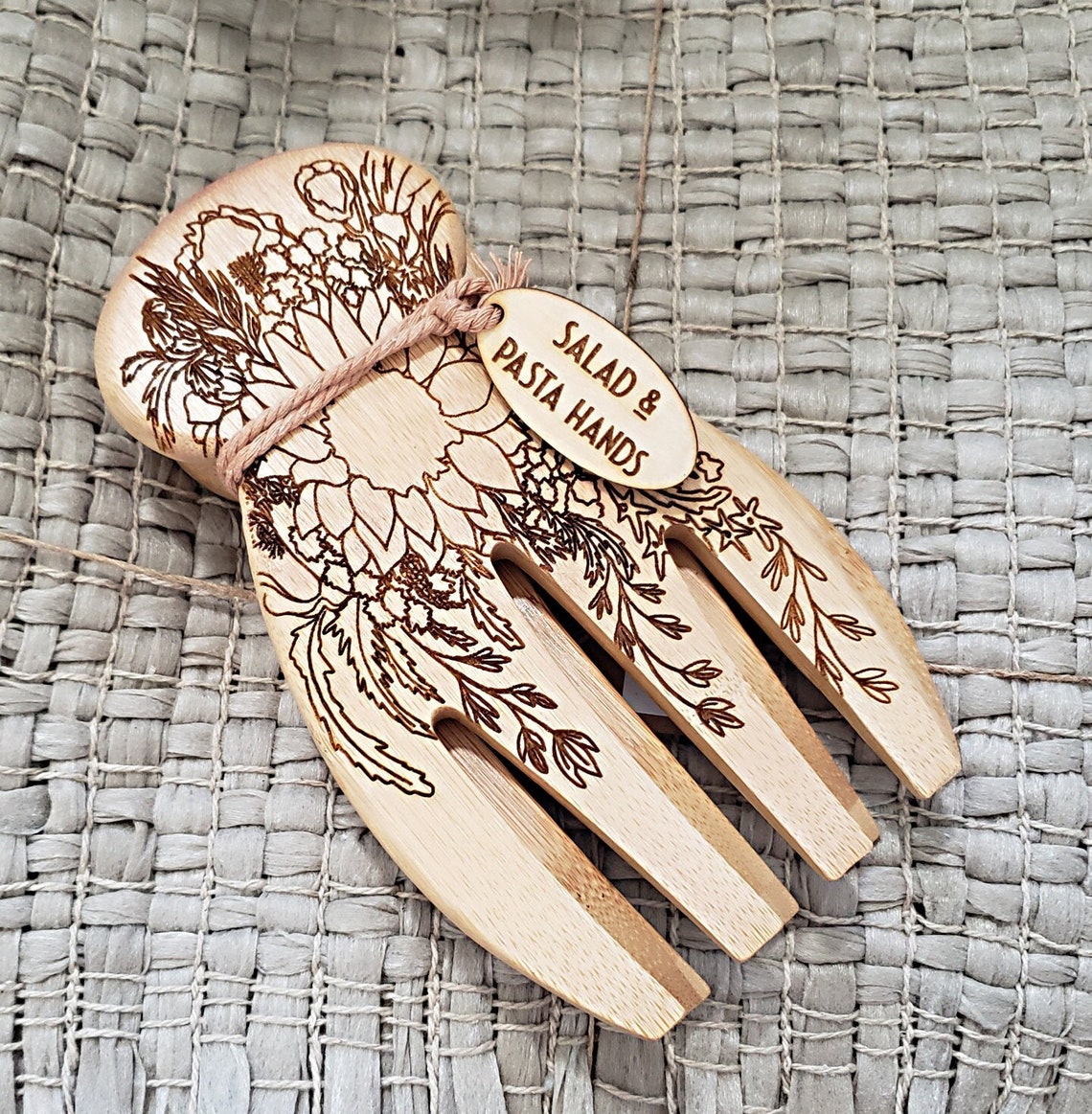 Toss Salad Hands Pasta Server Set Engraved Salad & Pasta Tongs