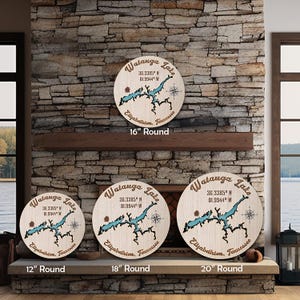Custom Lake Map 3D Cutout Round Wood Sign, Personalized Lakehouse Home Decor, Thank You Hostess Housewarming Realtor His Hers Wedding Gift