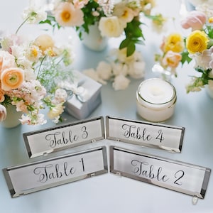 Set of 10 Modern Luxe Wedding Table Numbers, Engraved Mirrored Beveled ...
