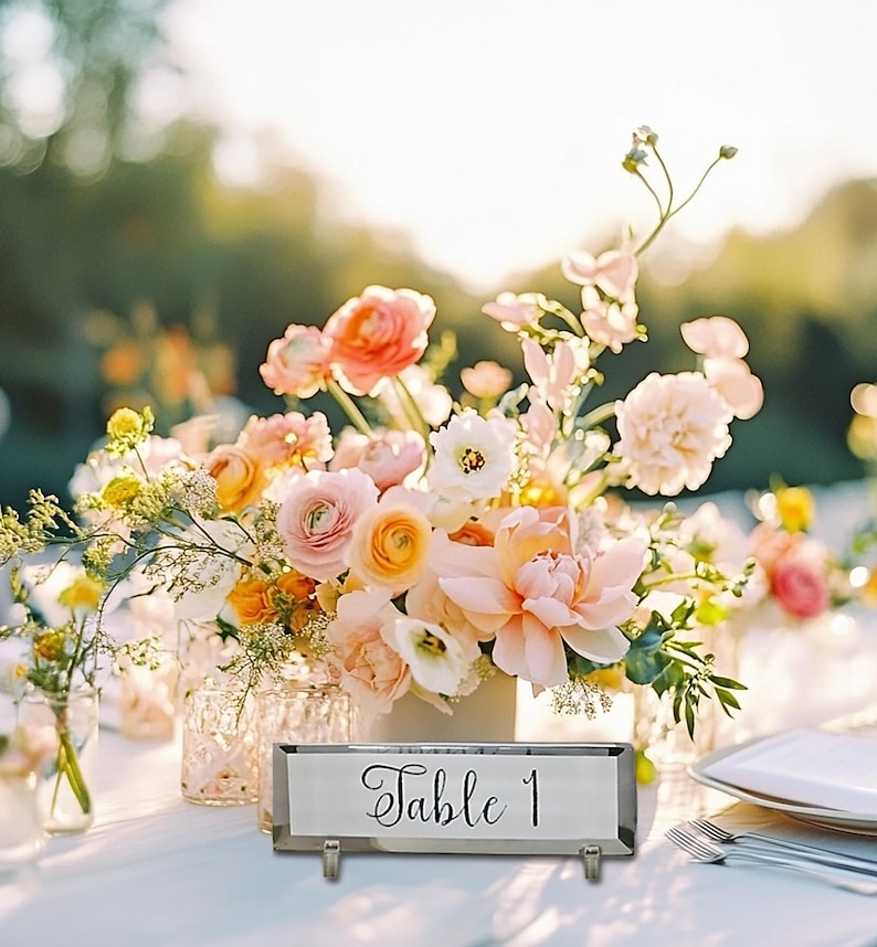 Set of 10 Modern Luxe Wedding Table Numbers, Engraved Mirrored Beveled ...