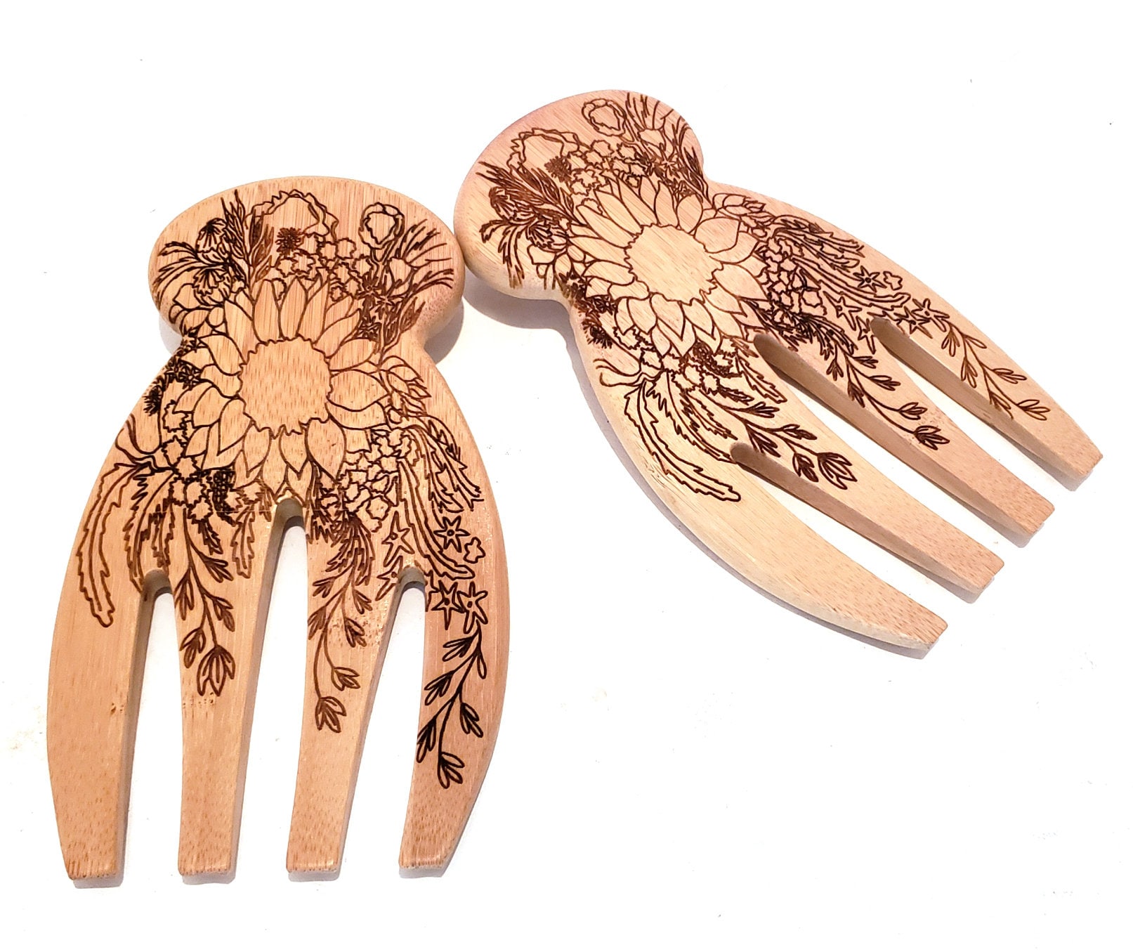 Toss Salad Hands Pasta Server Set Engraved Salad & Pasta Tongs