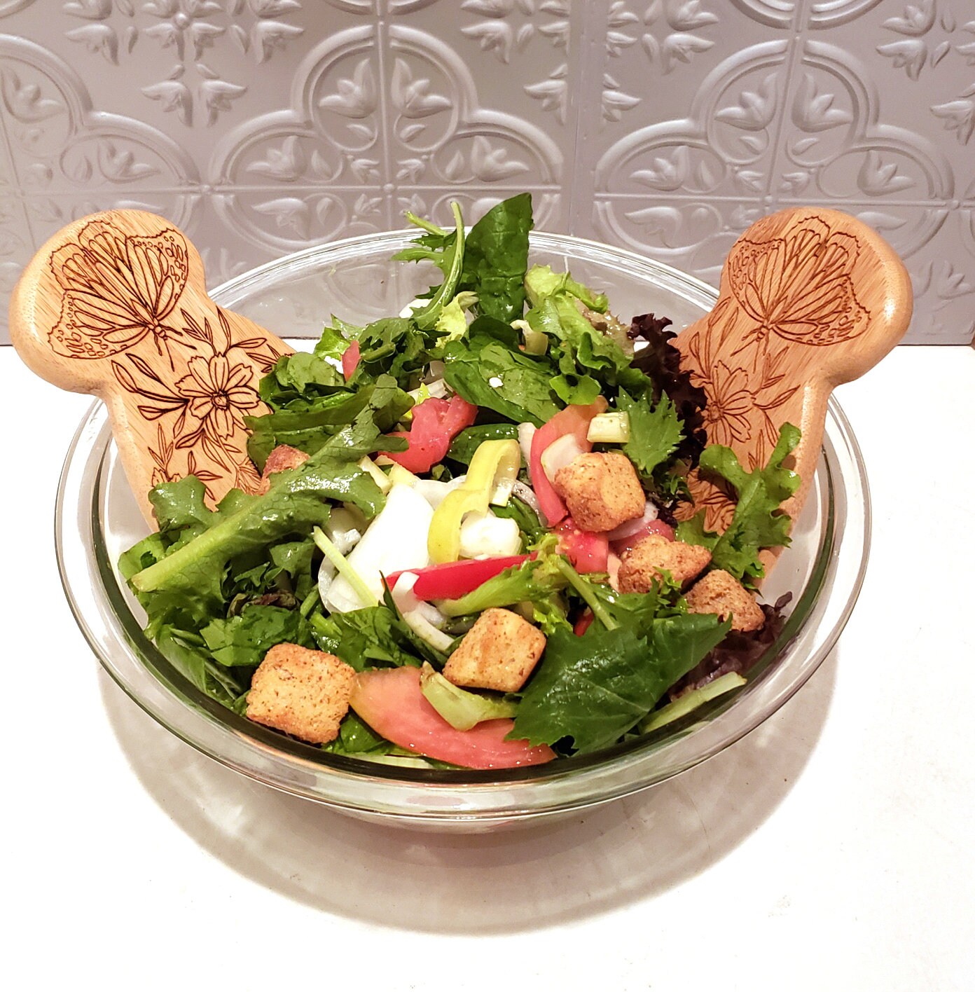 Toss Salad Hands Pasta Server Set Engraved Salad or Pasta Tongs