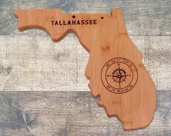 Florida Custom Cutting Board, Hometown GPS Coordinates, Kitchen Ware Charcuterie Serving, Gender Neutral Housewarming Tailgate Wedding Gift