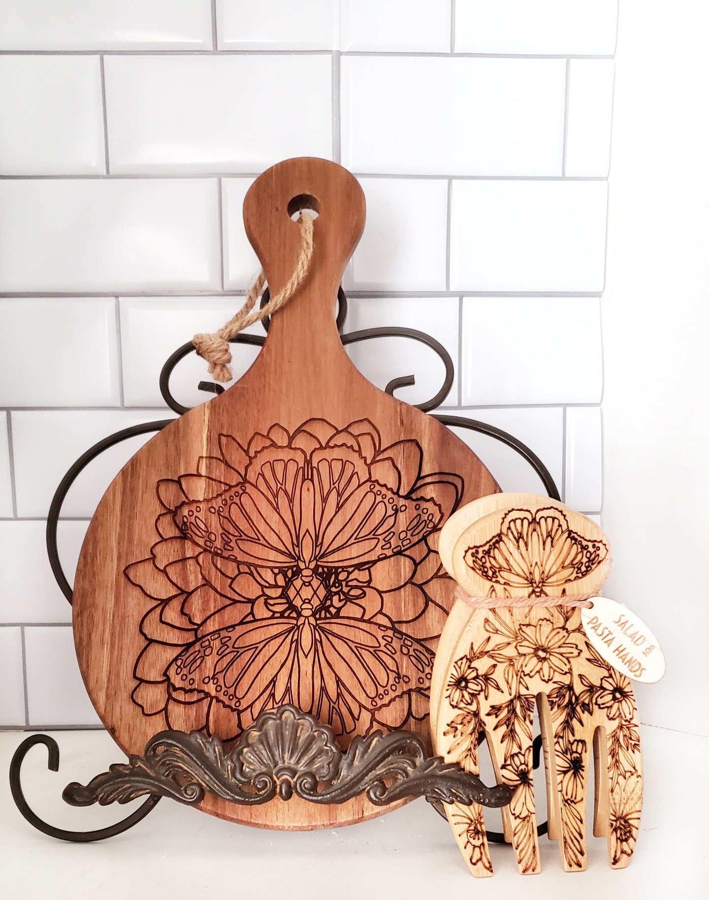 Toss Salad Hands Pasta Server Set Engraved Salad or Pasta Tongs