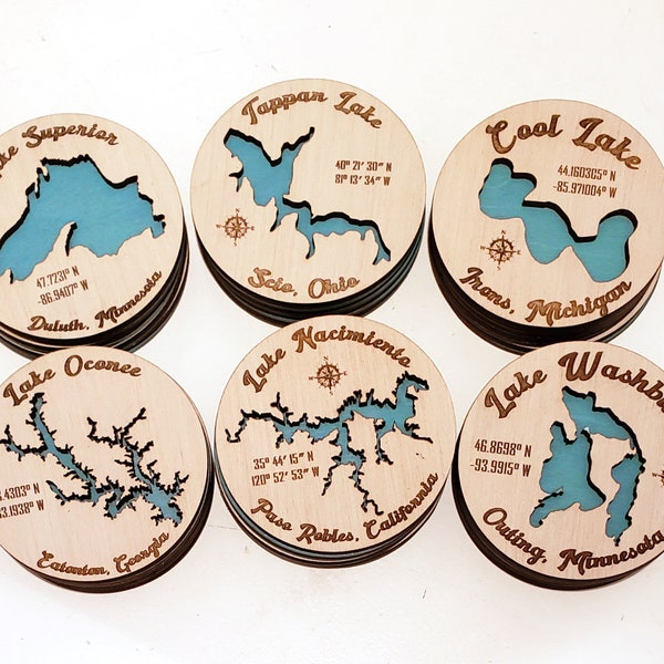 Personalized Lake Coasters Set Etsy