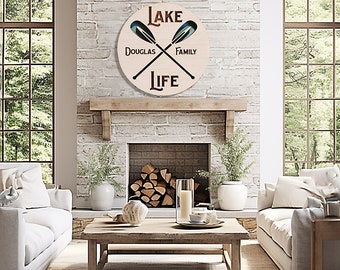 Lake Life Decor Custom Family Name Round Wood Wall Sign, Lakehouse Mantle Decor, Housewarming, Personalized Gift Him or Her, Realtor Gift