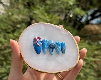 Uñas postizas reutilizables con diseño de criaturas marinas del océano