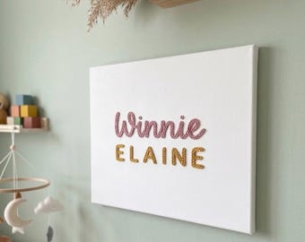 Personalized 3D Embroidered Name Canvas – Chunky Yarn Nursery Wall Art