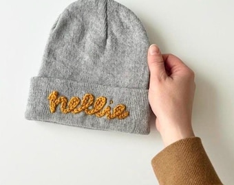 Hand-Embroidered Baby Beanie | Personalized 3D Knit Name Hat