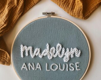 Personalized Embroidered Baby Name Sign | Newborn Announcement | Chunky Knit | Boho Nursery Decor