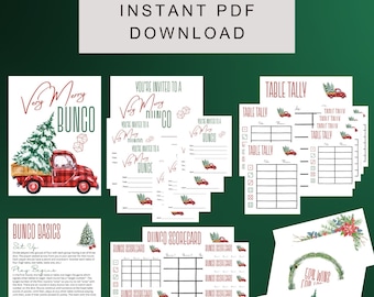 Christmas Theme Bunco Printable Set, Christmas Tree, Christmas Truck, Bunco Party, Dice Games, Digital File, Printable Files